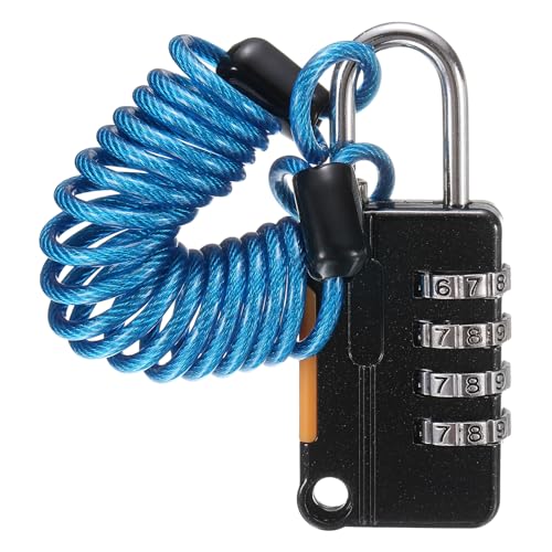 sourcing map Kombinationsschloss für Gepäck, 4-stelliges Zahlenschloss mit flexiblem blauem Kabel (90 cm), Reiseschloss für Fitnessstudio, Akten, Schrank, Koffer, Rucksack von sourcing map