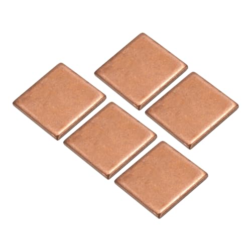 sourcing map Kühlkörper-Kupferblech-Unterlegscheibe, 2 mm dick, 20 x 20 mm Pads mit wärmeleitendem Klebeband für Desktop-Computer, GPU, CPU-Kühlpflaster, 5er-Set von sourcing map