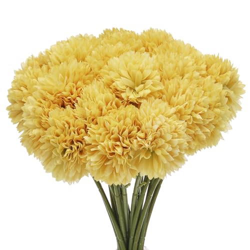 sourcing map Künstliche Blütenköpfe, Seide Chrysanthemen Kugel Hortensie Gelb Faux Blumen für DIY Handwerk Hochzeit und Party Dekoration 20 Stück von sourcing map