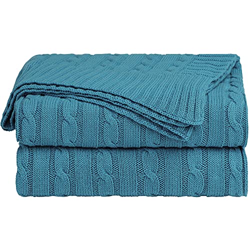 sourcing map Kuscheldecke Baumwolle Decken Strick Tagesdecke Weich & Warm für Schlafzimmer Sofa usw. Grün Blau 180x200cm von sourcing map