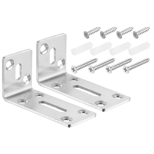 sourcing map L-Eckwinkel, 2 Stück 80x35x40mm - Edelstahl verstellbarer Eckverbinder, 90 Grad geschlitzte Winkelhalterung für DIY-Möbelreparaturregal (Silber) von sourcing map