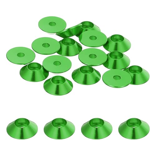 sourcing map M2 Kegel-Unterlegscheiben, eloxierte Aluminium-Dichtungen, Cup-Kopf-Unterlegscheibendichtung für Schraube RC/FPV/PC/Drohne/mechanisches Zubehör, Modellteile, 20 Stück (grün) von sourcing map
