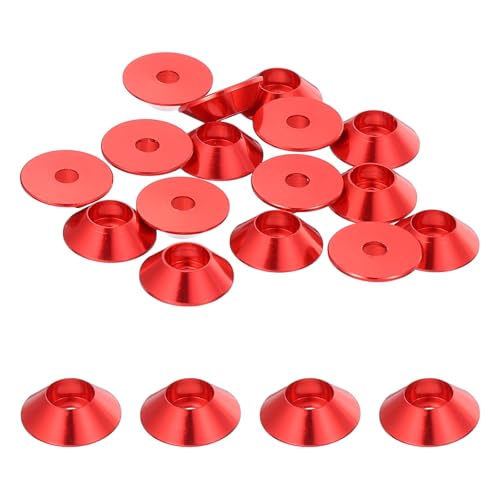 sourcing map M2 Kegel-Unterlegscheiben, eloxierte Aluminium-Dichtungen, Cup-Kopf-Unterlegscheibendichtung für Schraube RC/FPV/PC/Drohne/mechanisches Zubehör, Modellteile, 20 Stück (rot) von sourcing map
