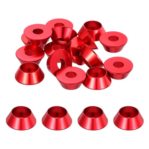 sourcing map M5 Kegel-Unterlegscheiben, eloxierte Aluminium-Dichtungen, Cup-Kopf-Unterlegscheibendichtung für Schraube RC/FPV/PC/Drohne/mechanisches Zubehör, Modellteile, 20 Stück (rot) von sourcing map