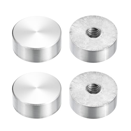 sourcing map M6 Gewinde 20mm Durchmesser Runde Form Aluminium Scheibe Hardware 4 Stück, Aluminium Kreis Scheibe Glasplatte Adapter für Glastisch von sourcing map