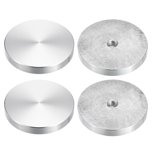 sourcing map M8 Gewinde 50mm Durchmesser Runde Form Aluminium Scheibe Hardware 4 Stück, Aluminium Kreis Scheibe Glasplatte Adapter für Glastisch von sourcing map