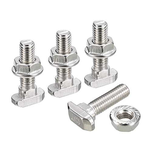 sourcing map M8x30mm T Schlitz Einsteckbolzen und M8 Sechseck Flansch Mutter Set 8 Set Hammer Kopf T-Bolzen T Form Bolzen Schiebend Schraube für 45 Serie Aluminum Profile von sourcing map