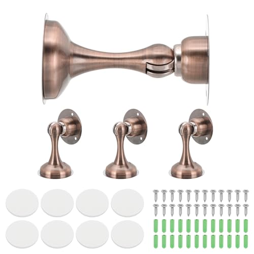 sourcing map Magnetische Türstopper, Edelstahl-Türstopper, Wandmontage, Türhalter halten Türen offen für Zuhause, Büro, Schrank (Rotbronze, 4 Stück) von sourcing map