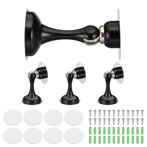 sourcing map Magnetische Türstopper, Edelstahl-Türstopper, Wandmontage, Türhalter halten Türen offen für Zuhause, Büro, Schrank (schwarz, 4 Stück) von sourcing map
