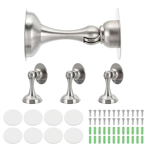 sourcing map Magnetische Türstopper, Edelstahl-Türstopper, Wandmontage, Türhalter halten Türen offen für Zuhause, Büro, Schrank (silberfarben, 4 Stück) von sourcing map