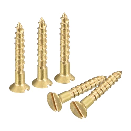 sourcing map Messing Holzschrauben, 40 Stück M1.6 x 10mm Schlitzantrieb Senkkopf Selbstschneidende Schrauben für Holzarbeiten Möbel von sourcing map
