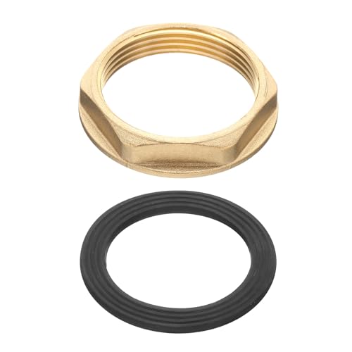 sourcing map Messing-Kontermuttern, Rohrverschraubung, 3,8 cm BSP-Innensechseck-Kontermutter, Flansch, Einloch-Wasserhahn-Kontermutter mit Silikon-Unterlegscheibe für Küchenbecken, Spüle, von sourcing map