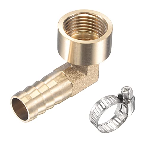 sourcing map Messing Schlauchanschluss Winkelstück 14mm x G1/2 Innengewinde Rechtwinkliger Rohrverbinder mit Schlauchklemme aus Edelstahl von sourcing map