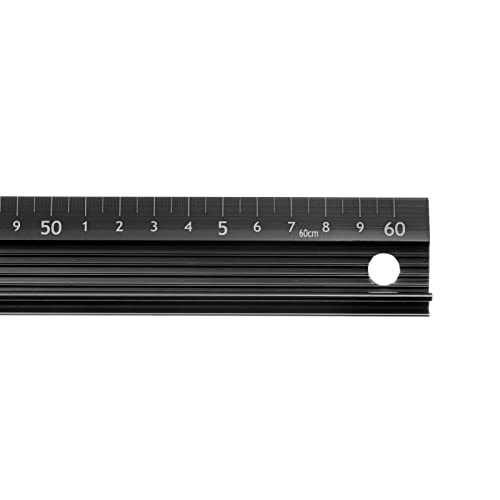 sourcing map Metall Lineal 60cm Metrisch Lineal Messung Aluminium Legierung Rutschfest Schützende Lineal Gerade Schneiden Lineal Messen Werkzeug mit Hängeloch für Schneiden Messen Schwarz von sourcing map