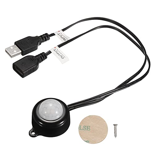 sourcing map Mini PIR Bewegungssensor Schalter DC 5-24V 2A Infrarot Aktivierter LED Controller mit USB Kopplungskabel für LED Streifen Schwarz von sourcing map