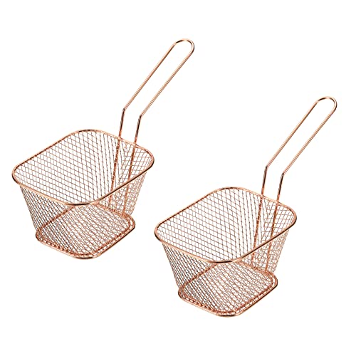 sourcing map Mini Viereckig Frittierkorb Wiederverwendbar Halter Fritierspan Korb 4.13x3.39x2.48" Edelstahl Lebensmittel Körbe Kupfer für Küche Restaurant Party Pack von 2 von sourcing map