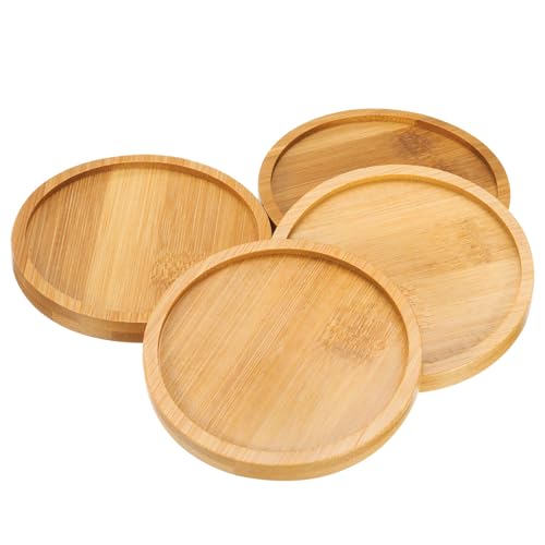 sourcing map Mosaik-Bambus-Untersetzer, 9,4 cm, leere Boden-Tabletts, runde Getränkeuntersetzer aus Holz, für Couchtisch, Esstisch, Braun, 4 Stück von sourcing map