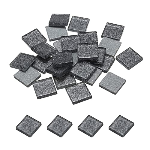 sourcing map Mosaik Fliesen Glas Fliesen Glanz Kristall Glas Stücke Masse Quadrat Glitzer Kristall 2 x 2cm für Haus Dekoration Basteln Handwerk Pack von 25(100g Dunkel Grau) von sourcing map