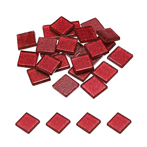 sourcing map Mosaik Fliesen Glas Fliesen Glanz Kristall Glas Stücke Masse Quadrat Glitzer Kristall 2 x 2cm für Haus Dekoration Basteln Handwerk Pack von 25(100g Dunkel Rot) von sourcing map