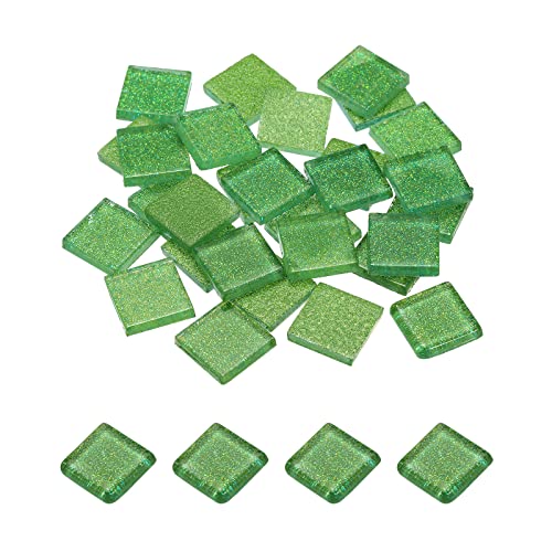 sourcing map Mosaik Fliesen Glas Fliesen Glanz Kristall Glas Stücke Masse Quadrat Glitzer Kristall 2 x 2cm für Haus Dekoration Basteln Handwerk Pack von 25(100g Fluoreszierend Grün) von sourcing map