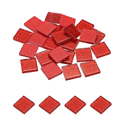 sourcing map Mosaik Fliesen Glas Fliesen Glanz Kristall Glas Stücke Masse Quadrat Glitzer Kristall 2 x 2cm für Haus Dekoration Basteln Handwerk Pack von 25(100g Rot) von sourcing map