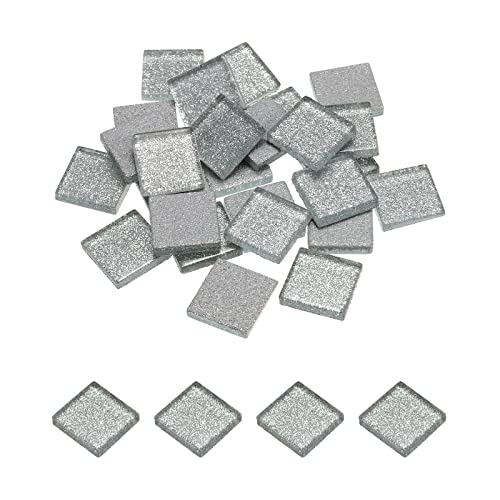sourcing map Mosaik Fliesen Glas Fliesen Glanz Kristall Glas Stücke Masse Quadrat Glitzer Kristall 2 x 2cm für Haus Dekoration Basteln Handwerk Pack von 25(100g Silber) von sourcing map