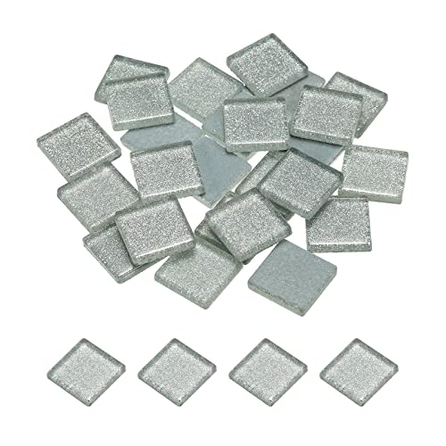 sourcing map Mosaik Fliesen Glas Fliesen Glanz Kristall Glas Stücke Masse Quadrat Glitzer Kristall 2 x 2cm für Haus Dekoration Basteln Handwerk Pack von 25(100g Silber Grau) von sourcing map