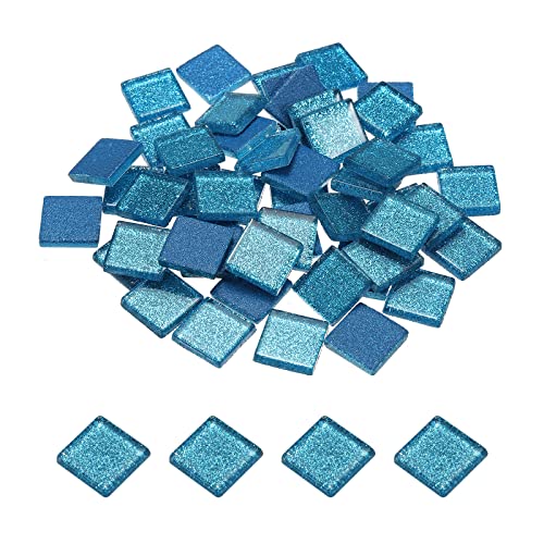 sourcing map Mosaik Fliesen Glas Fliesen Glanz Kristall Glas Stücke Masse Quadrat Glitzer Kristall 2 x 2cm für Haus Dekoration Basteln Handwerk Pack von 50(200g See Blau) von sourcing map