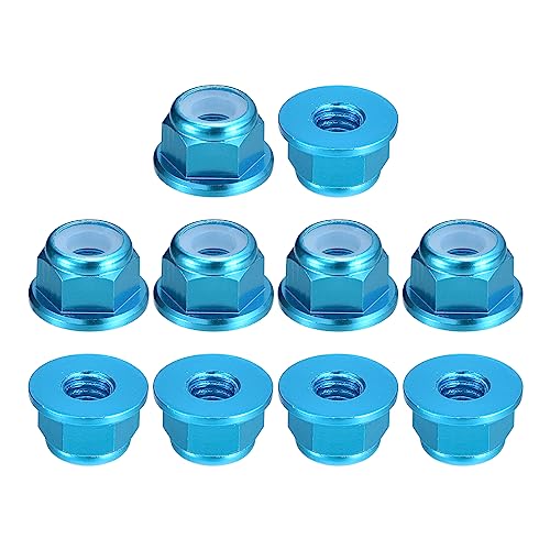 sourcing map Nylon-Einsatz-Sechskant-Kontermuttern, 10 Stück – M4 x 0,7 mm, selbstsichernde Mutter, eloxierte Flansch-Kontermutter für Befestigungselemente (Himmelblau) von sourcing map