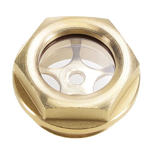 sourcing map Ölflüssigkeitsstand Sehenswürdigkeit Glas Luftkompressor Beschläge Gelb mit O-Ring G3/4 Außengewinde Messing von sourcing map