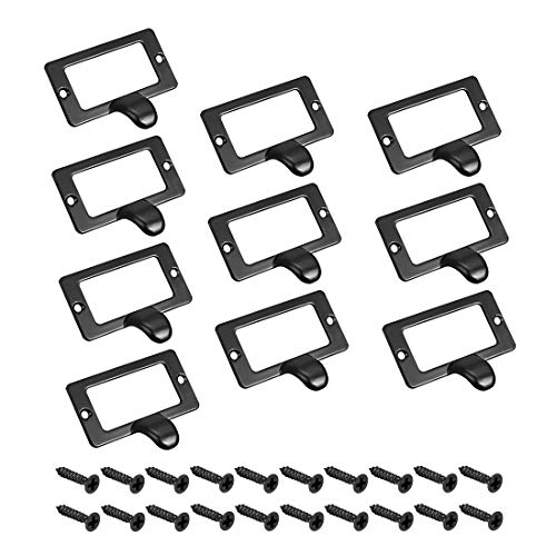 sourcing map Packung mit 10 Etikettenhalter Griffe Vintage Zinklegierung Etikettenrahmen Schubladenknöpfe für Schrank Schwarz 59x44mm mit Schrauben von sourcing map