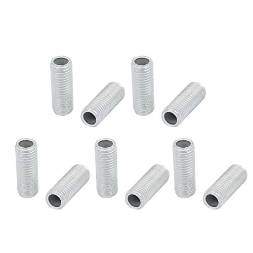 sourcing map Packung von 10 Lampe Pfeife Nippel Hohllampen 20mm Länge M8 Gewinde Verzinkt Silberton für Lampenleuchten Kronleuchter Reparieren Hardware von sourcing map