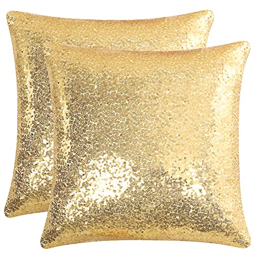 sourcing map Pailletten Kissenbezug 40x40cm Deko Kissenbezug 2er Set Dekorativ Kissenhülle Kissenbezüge für Dekokissen Zierkissen Couchkissen Gold von sourcing map