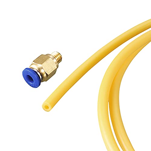 sourcing map Pneumatischer PTFE Luftschlauch Schlauchsatz 4 mm Außendurchm. 2 mm Innendurchm. 1 m Länge Gelb mit M6 Schnellanschlüssen von sourcing map