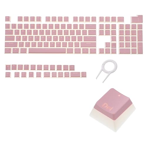 sourcing map Pudding-Tastenkappen-Set mit 130 Tasten, OEM-Profil, 60 % PBT für mechanisches Tastaturlayout, Pink Double Shot von sourcing map