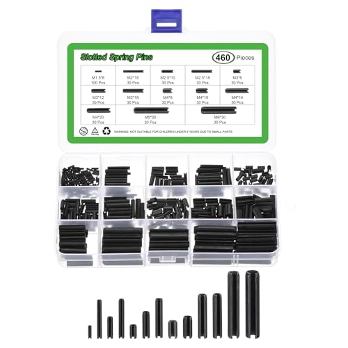 sourcing map Rollstift-Sortiment-Set, 65 Mn, Stahl, Schlitz-Federstifte, geteilte Erweiterungsstifte für Heimwerker, Automobil-Maschinen-Reparatur, Schwarz, 460 Stück von sourcing map