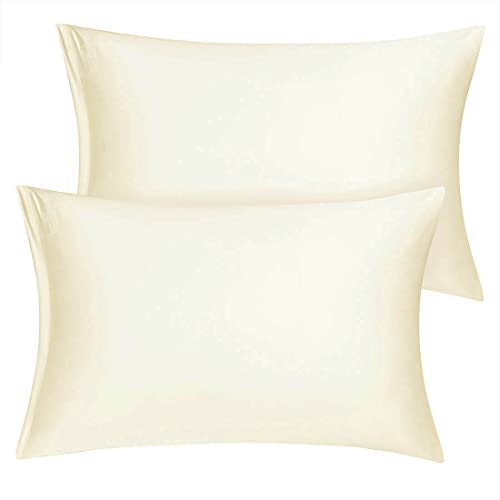 sourcing map Satin Kissenbezug Set Kissenbezüge 2er Kissenhülle Set hochwertige Kopfkissenbezug mit Reißverschluss aus Mikrofaser pflegeleicht weiche und leicht Creme 51x36cm von sourcing map
