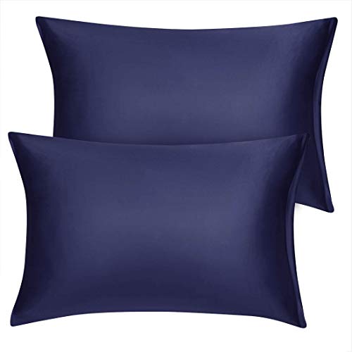sourcing map Satin Kissenbezug Set Kissenbezüge 2er Kissenhülle Set hochwertige Kopfkissenbezug mit Reißverschluss aus Mikrofaser pflegeleicht weiche und leicht Marineblau 51x36cm von sourcing map