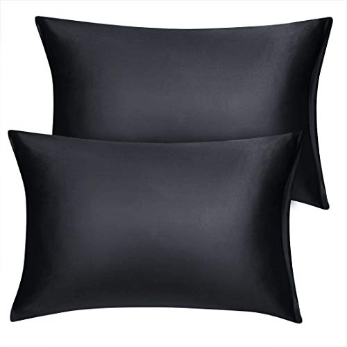 sourcing map Satin Kissenbezug Set Kissenbezüge 2er Kissenhülle Set hochwertige Kopfkissenbezug mit Reißverschluss aus Mikrofaser pflegeleicht weiche und leicht Schwarz 51x36cm von sourcing map