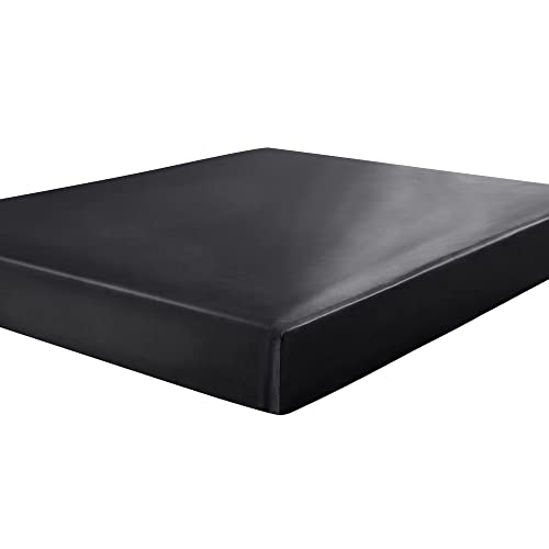 sourcing map Satin Spannbetttuch Bettlaken Fadenzahl 400 Matratzenhöhe 20-35cm Schwarz 90-100x200cm+20cm von sourcing map