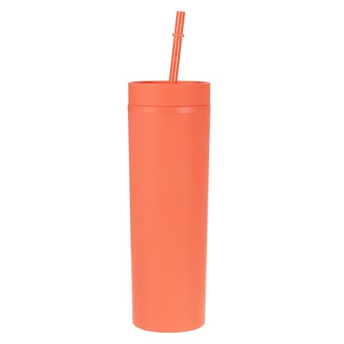 sourcing map Schlank Tumbler mit Deckel und Strohhalme 16Oz Matte Orange Schlanker Becher Masse Wiederverwendbar Pastell Acryl Becher Doppelwandig Plastik für Kaffee Heimwerker von sourcing map