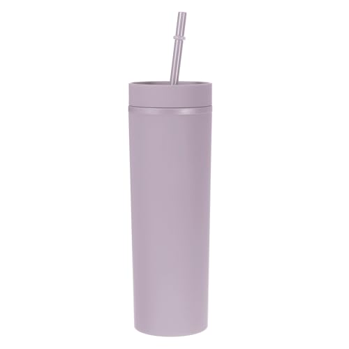 sourcing map Schlank Tumbler mit Deckel und Strohhalme 16Oz Matte Tief Lila Schlanker Becher Masse Wiederverwendbar Pastell Acryl Becher Doppelwandig Plastik für Kaffee Heimwerker von sourcing map