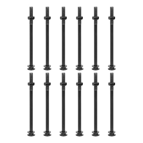 sourcing map Schlossschrauben mit Vierkantansatz, M10 x 165 mm, mit Muttern und Unterlegscheiben, 12 Set, 304 Edelstahl, Rundkopfschrauben, Schwarz von sourcing map