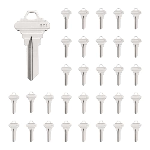 sourcing map Schlüsselrohlinge SC1 Messing Schlüsselrohlinge ungeschnittene Kupferstrukturen für Haustürschloss Ersatz, Silber, 32 Stück von sourcing map