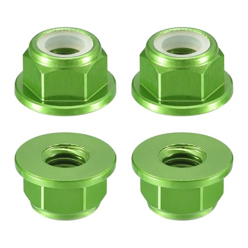sourcing map Sechskant-Kontermuttern mit Nylon-Einsatz, M5 x 0,8 mm, Aluminiumlegierung, selbstsichernde Mutter, eloxierte Flansch-Kontermutter für Befestigungselemente (grün), 4 Stück von sourcing map
