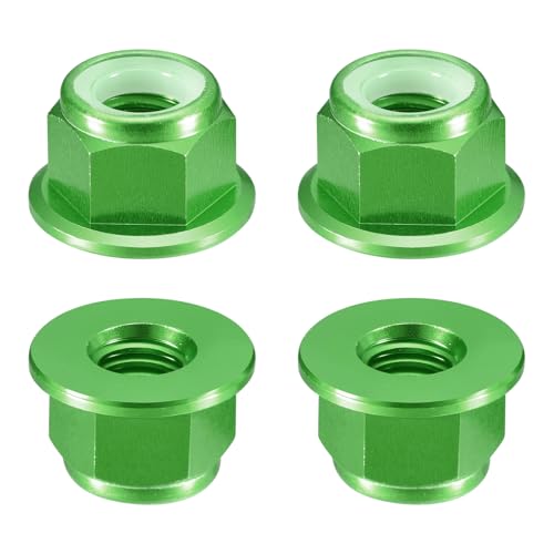 sourcing map Sechskant-Kontermuttern mit Nylon-Einsatz, M8 x 1,25 mm, Aluminiumlegierung, selbstsichernde Mutter, eloxierte Flansch-Kontermutter für Befestigungselemente (grün), 4 Stück von sourcing map