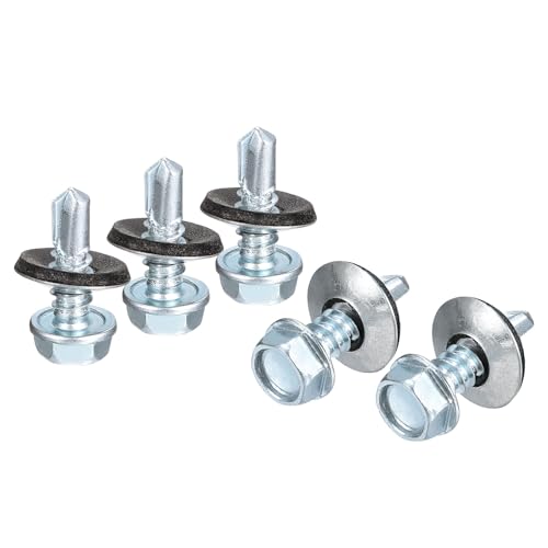 sourcing map Selbstbohrende Schrauben mit Gummi-Unterlegscheibe, verzinkte Oberfläche, Sechskantkopfschrauben mit EPDM-Unterlegscheibe für Metall, 14 x 1,9 cm, 200 Stück von sourcing map