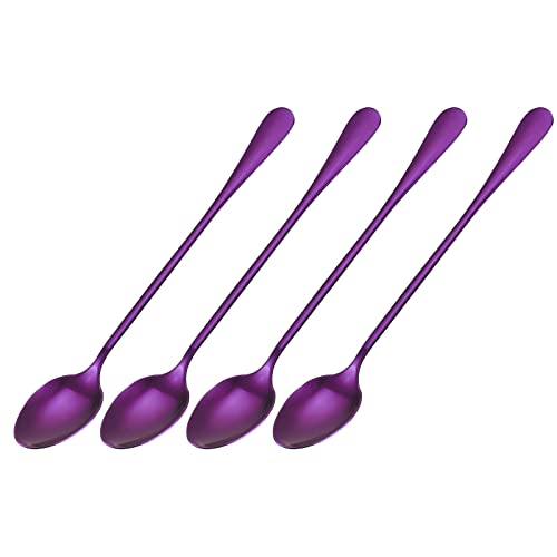 sourcing map Set von 4 Langer Stiel Löffel 7.5" Edelstahl Eislöffel Cocktail Rührer Löffel Kaffee Löffel für Mischgetränke Kaffee (Violett) von sourcing map
