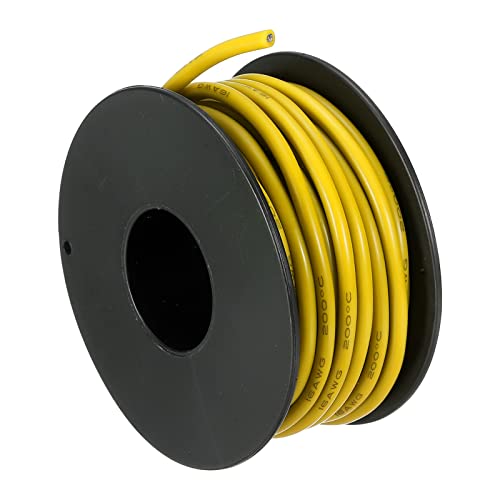 sourcing map Silikon Draht 16AWG 16 Messgerät Flexibel Verzinntes Kupfer Standard Hochtemperatur Anschluss Kabel Gelb 7.5m/25ft für Auto Modell Manipulatoren Elektrogeräte Bastler von sourcing map