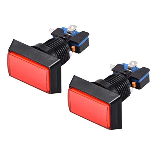 sourcing map Spiel Druckknopf quadratisch 12V LED beleuchteter Druckschalter mit Mikroschalter für Arkade Videospiel 49x33 Rot-2St von sourcing map